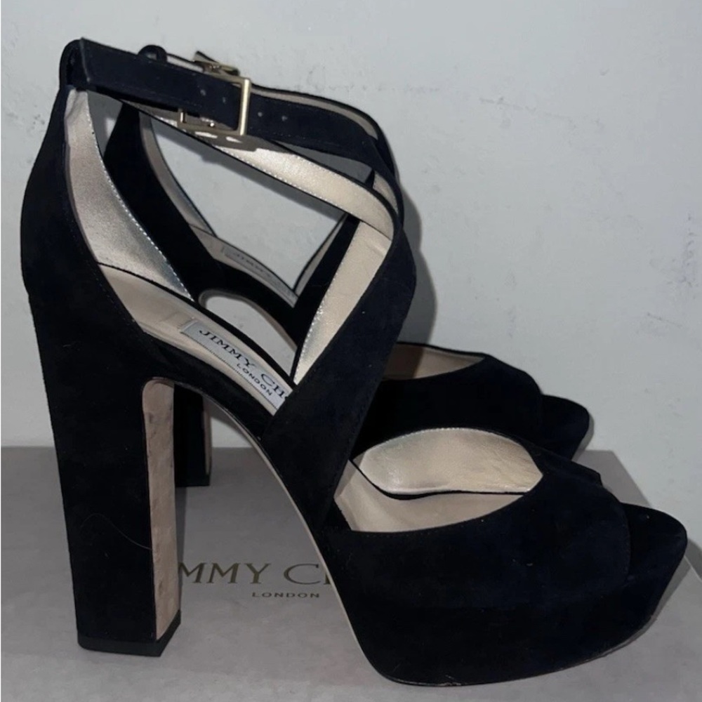 Jimmy Choo Black Suede Platform High Heel Sandals